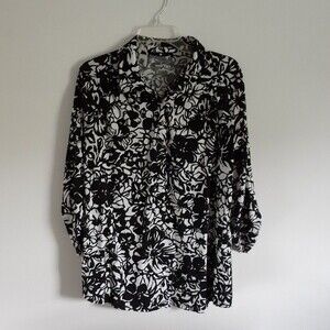 studio works shirt black white tunic top 2x floral knit top career office xxl